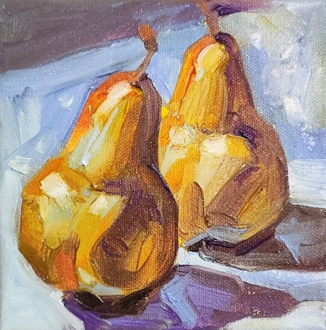 Pears original oil painting 6x6"