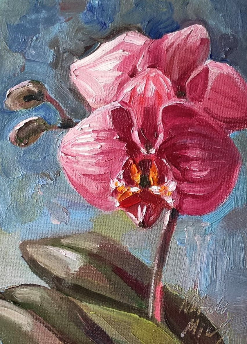 Pink Orchid Original oil painting 6x8"