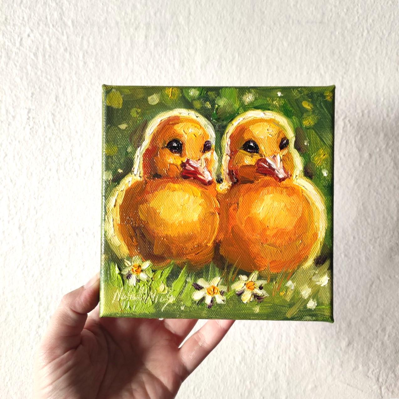 Little ducklings Original oil painting 6x6"