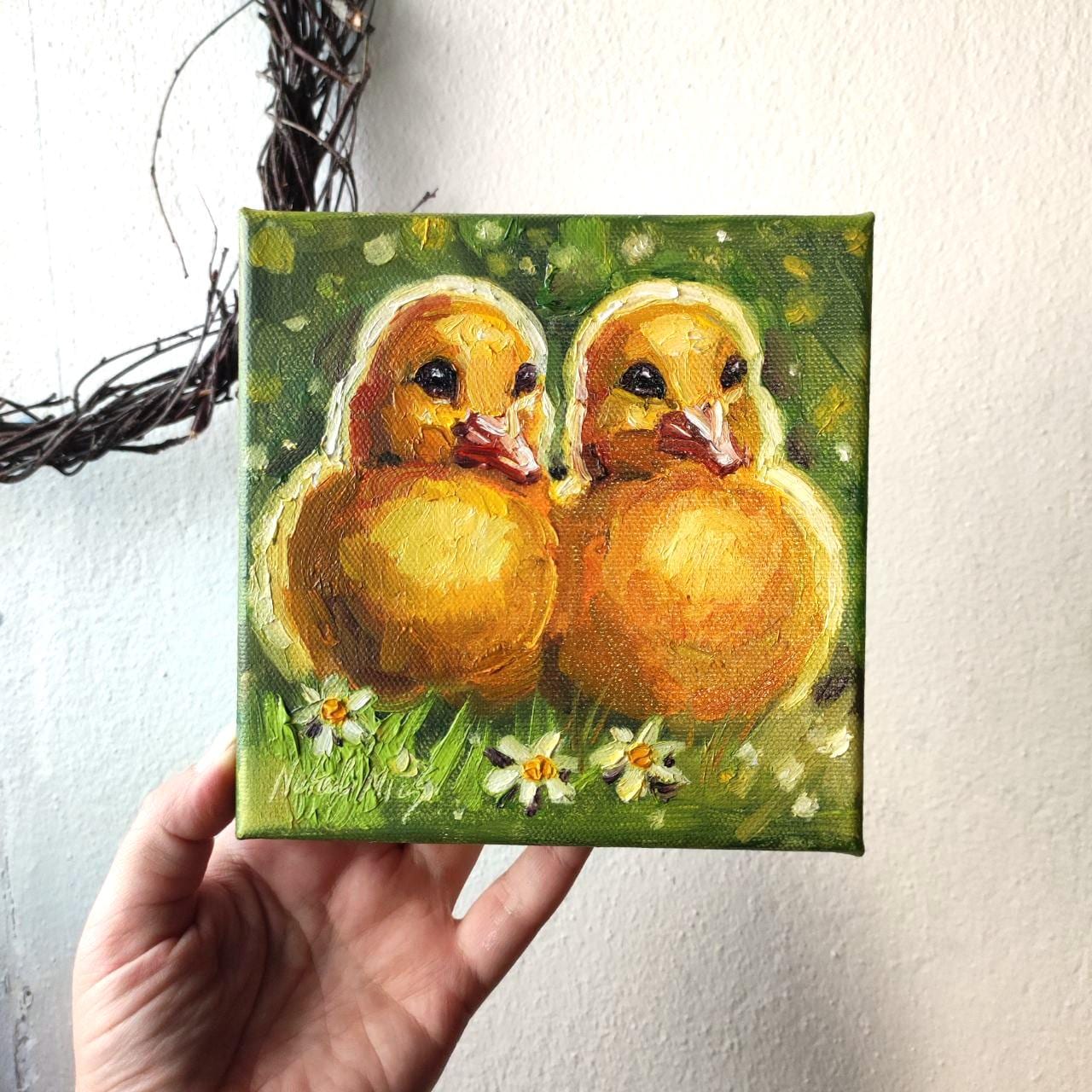 Little ducklings Original oil painting 6x6"