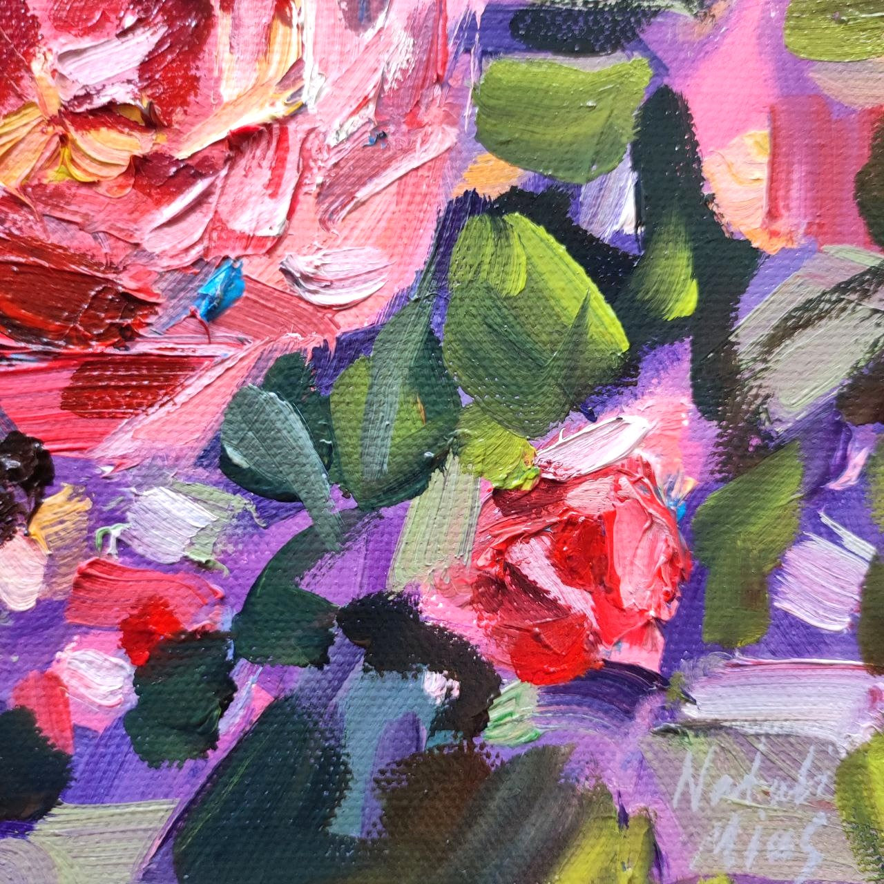 Original oil painting pink rose art stratched canvas. Oil painting canvas roses tiny painting  Floral oil painting original impasto art