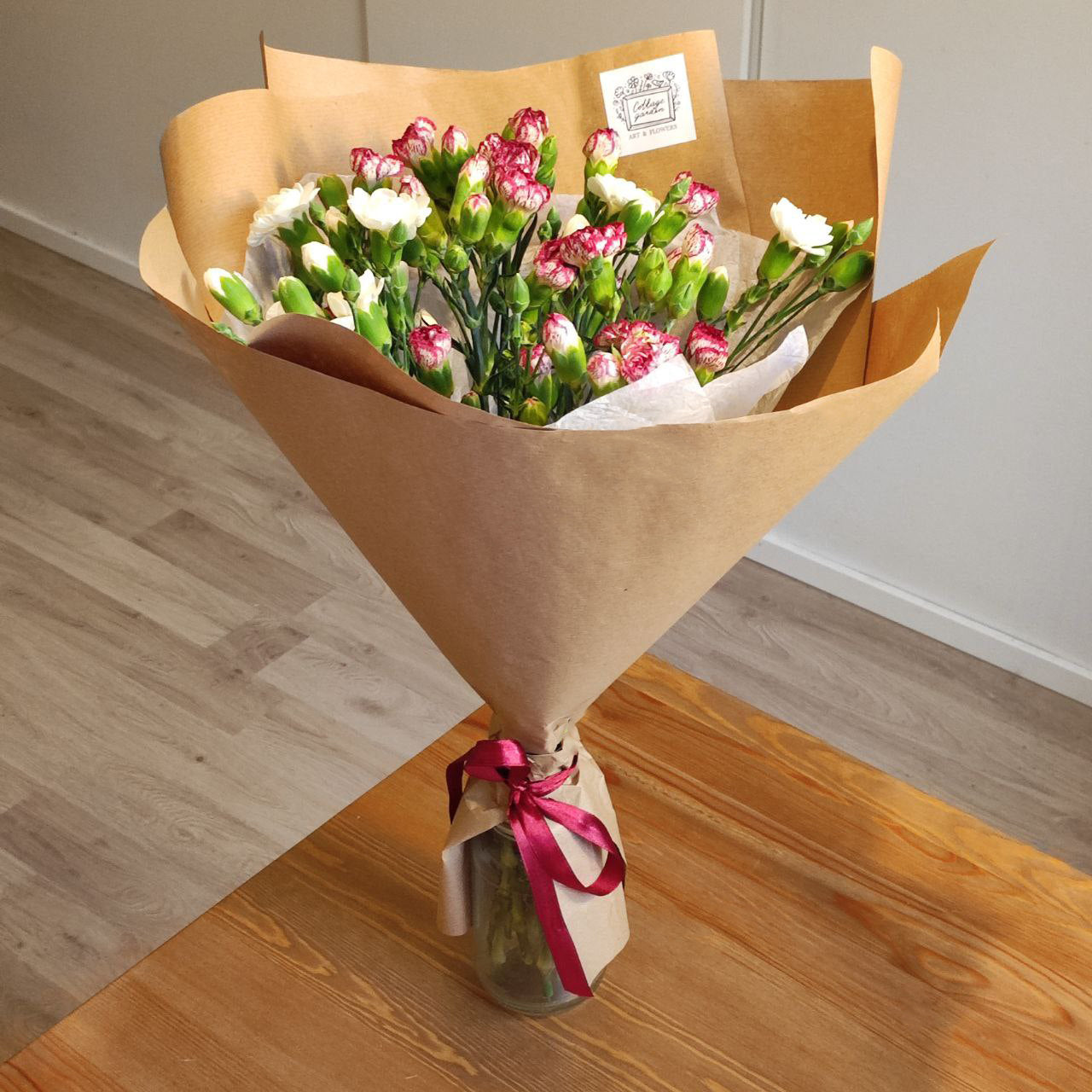 Lovely bouquet with bushy carnations.