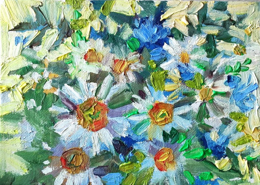 Original oil painting wildflowers 5x7''. Cottage core style wall art.