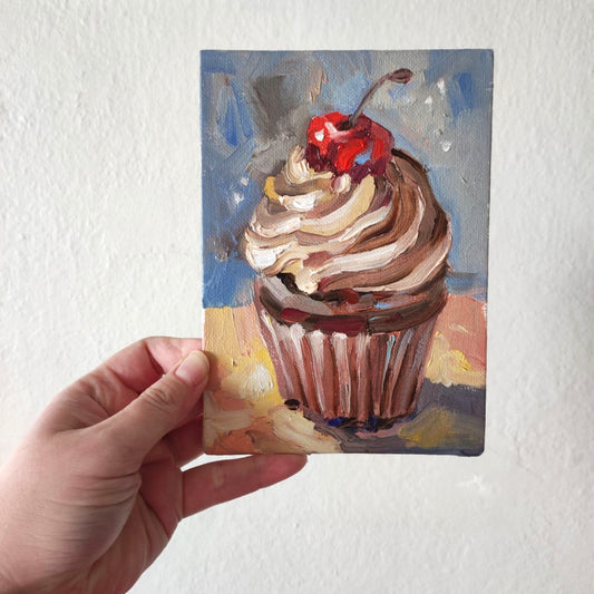 Cupcake- Oil painting 5x7''. Original art for kitchen