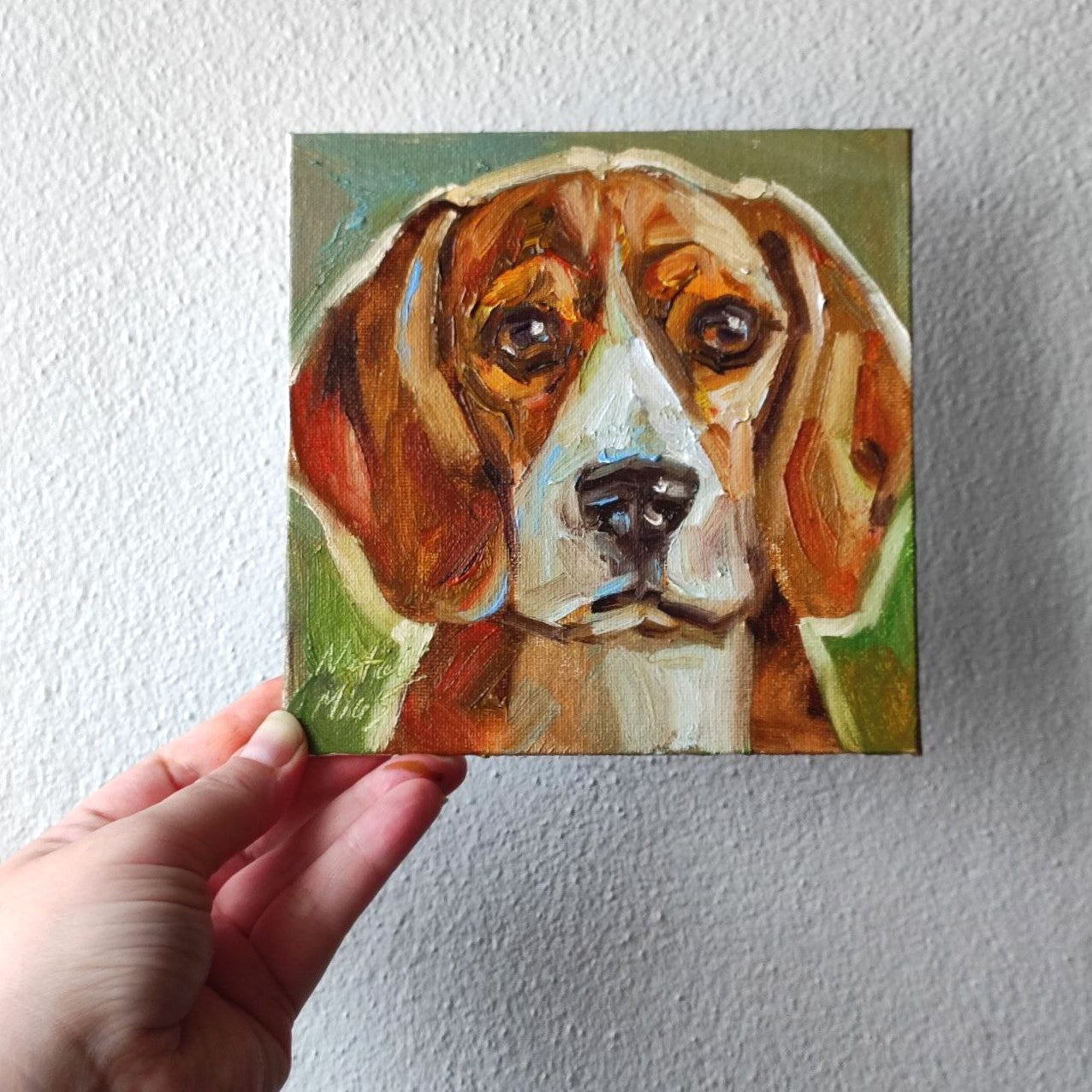 Beagle dog portrait Original oil painting 6x6''