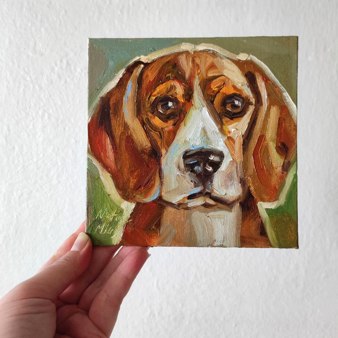 Beagle dog portrait Original oil painting 6x6''