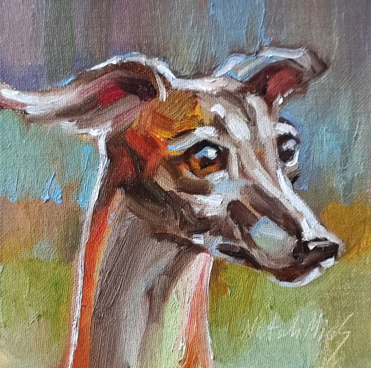 Whippet Dog portrait Original oil painting 6x6''