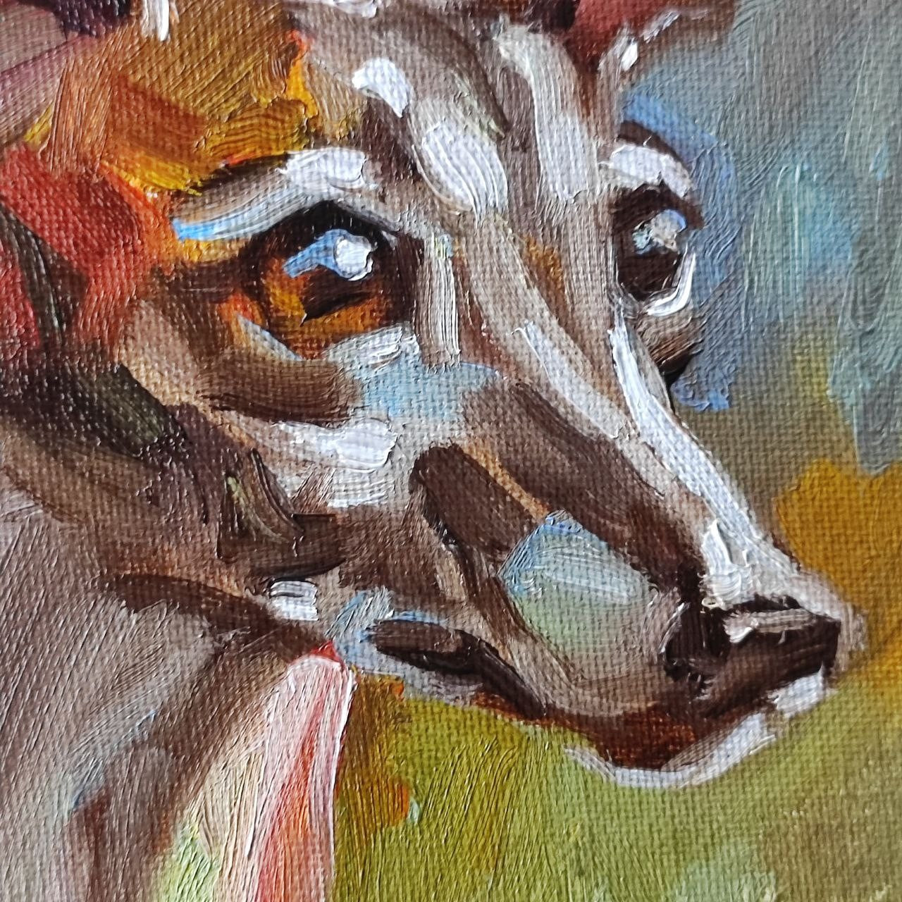 Whippet Dog portrait Original oil painting 6x6''