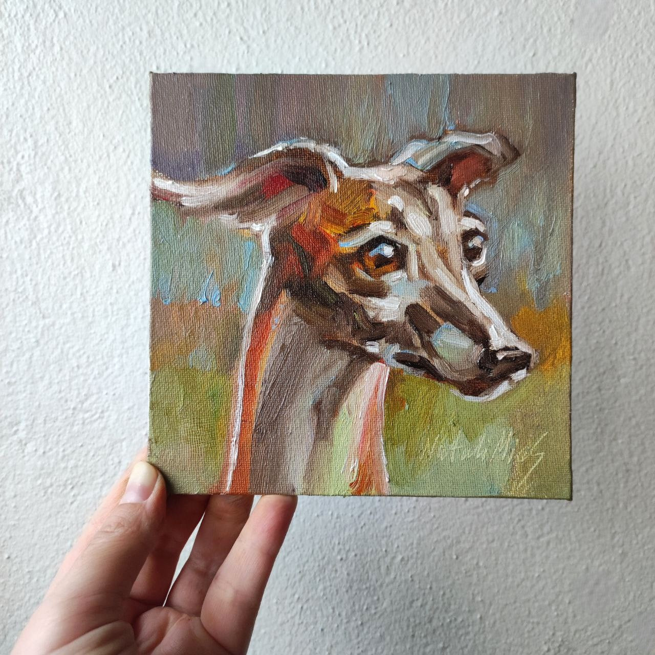 Whippet Dog portrait Original oil painting 6x6''