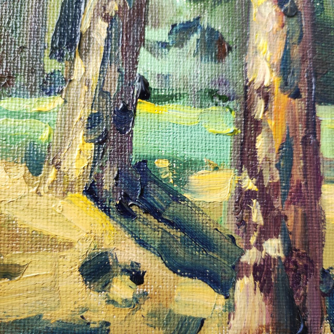 Pine Tree Landscape. Original oil painting 7x9''. Summer art work.