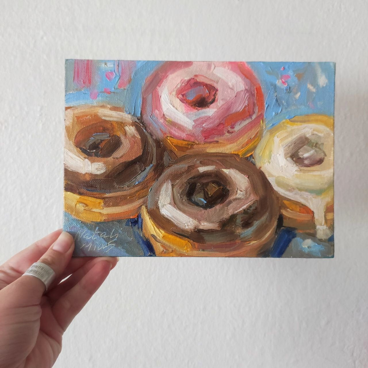 Donuts. Original oil painting 6x8''. Cozy wall art.