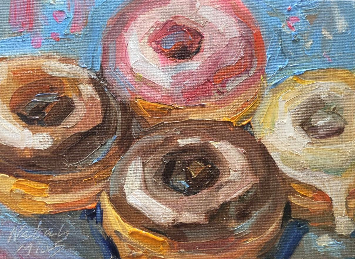 Donuts. Original oil painting 6x8''. Cozy wall art.