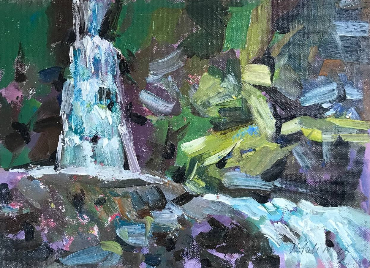 Waterfall. Original oil painting 6x8''. Impressionist style