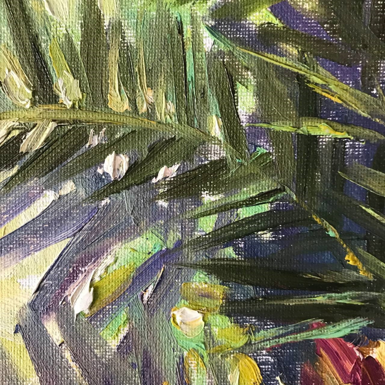 Palm tree. Original oil painting 8x8''. Summer tropic landscape.