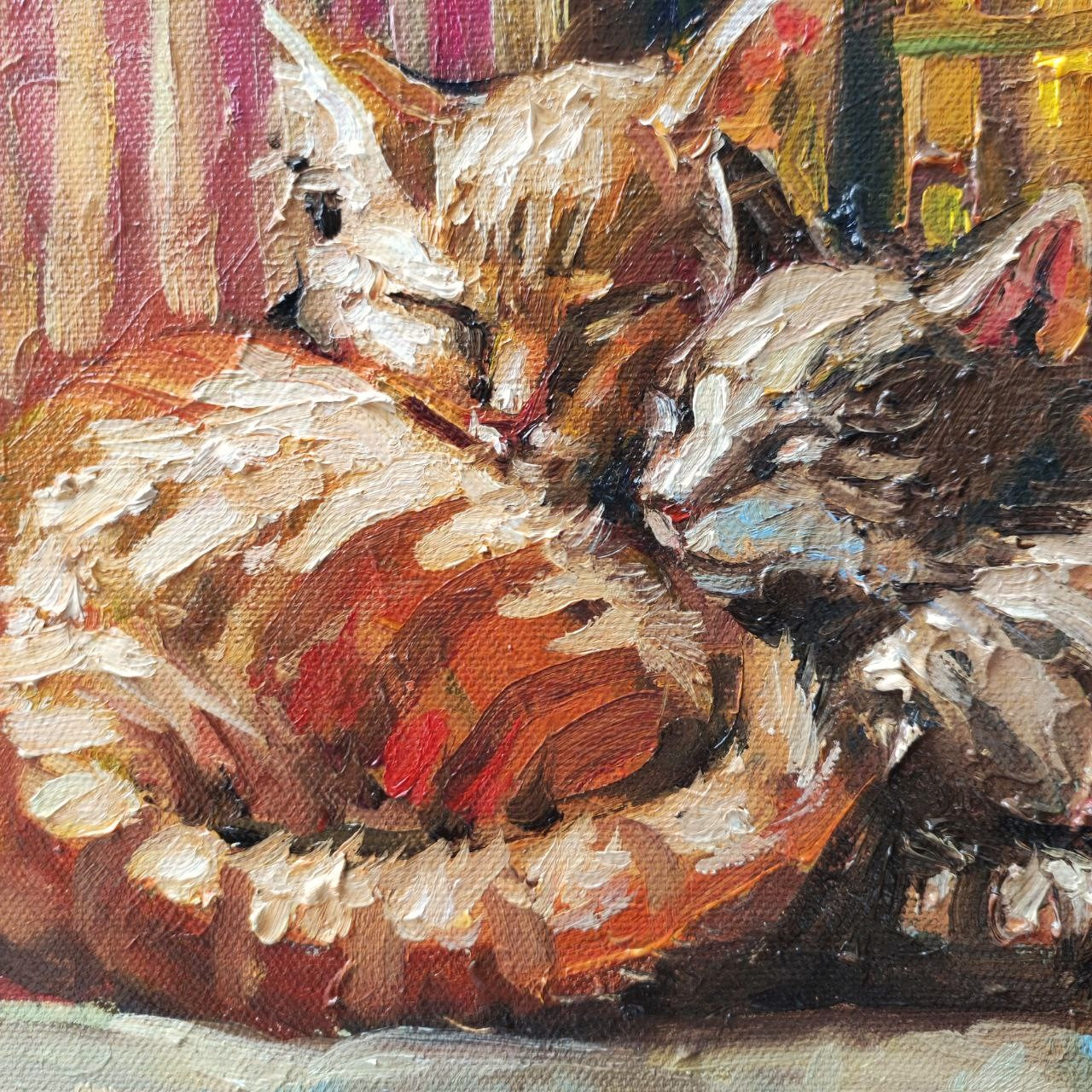 Couple of cats. Original oil painting 20x30 cm. Cute wall art