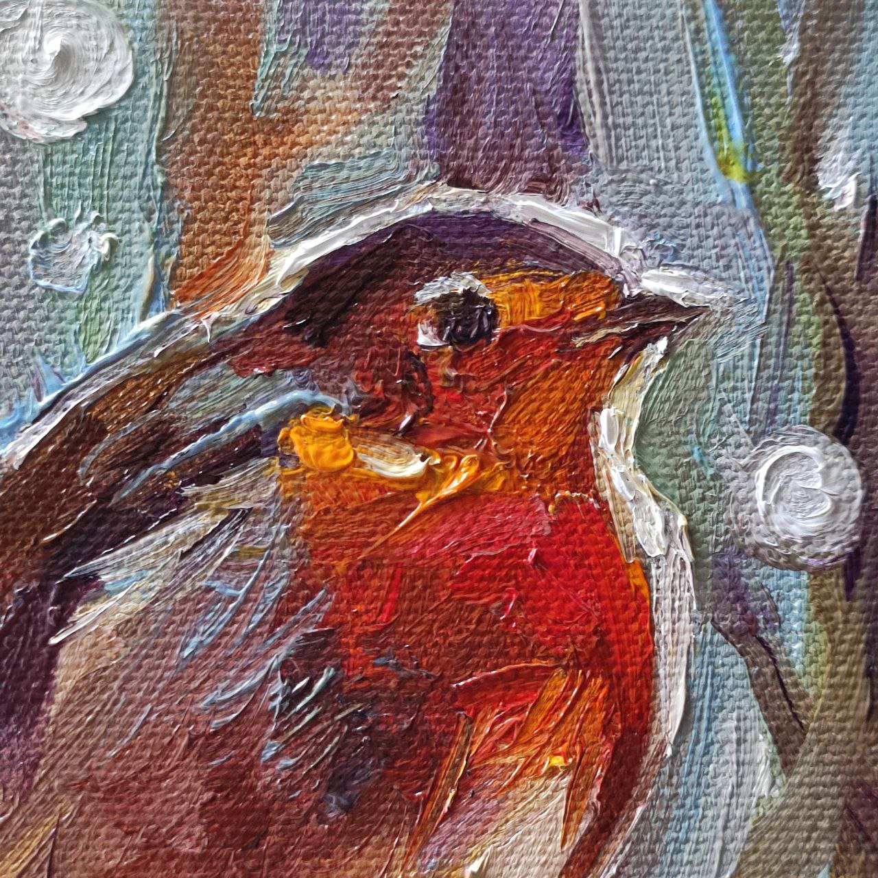 Robin bird. Original oil painting 6x6''. Forest bird wall art.