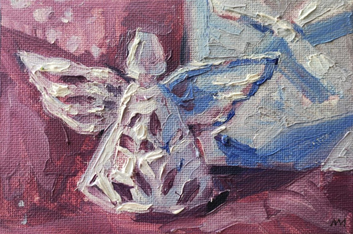 Christmas angel oil painting 6x4''. Original art. Christmas gift