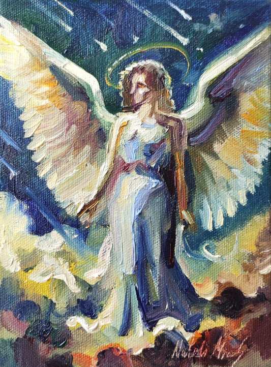 Christmas angel oil painting 6x8''. Original art. Christmas gift