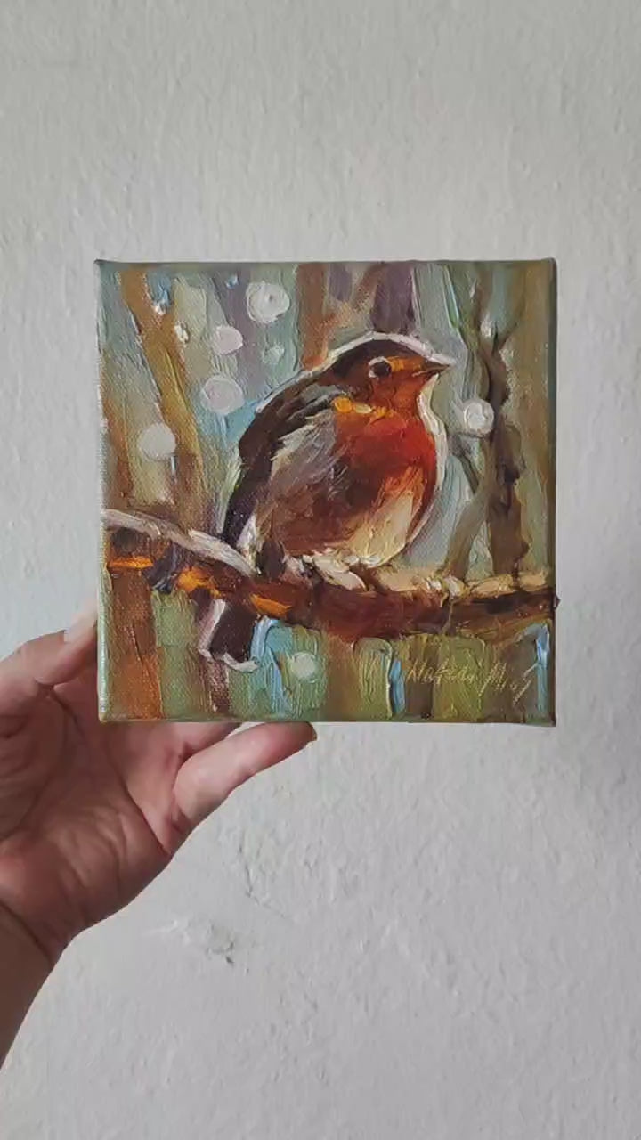 Original bird painting Oil painting of cute little bird, Mini Art, Cute artbird oil buy painting - art - The bird 'Fifi' - original painting -