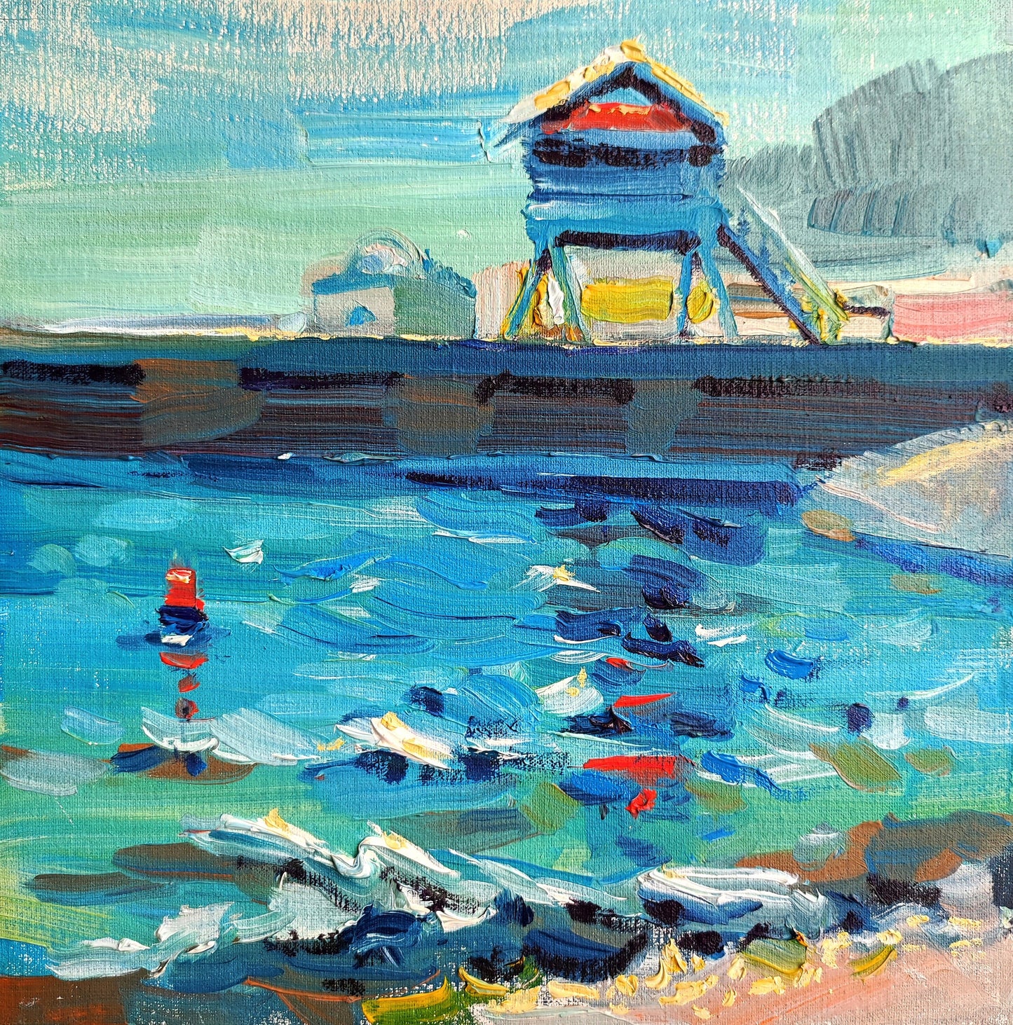 Seascape. Original oil painting 8x8 inch Summer painting on canvas board