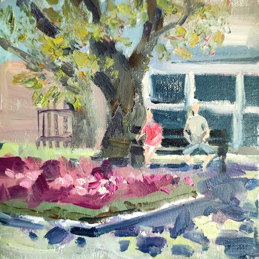 Original oil painting couple in park landscape. Summer landscape people painting Impasto impressionist cityscape oil painting by Natali Mias