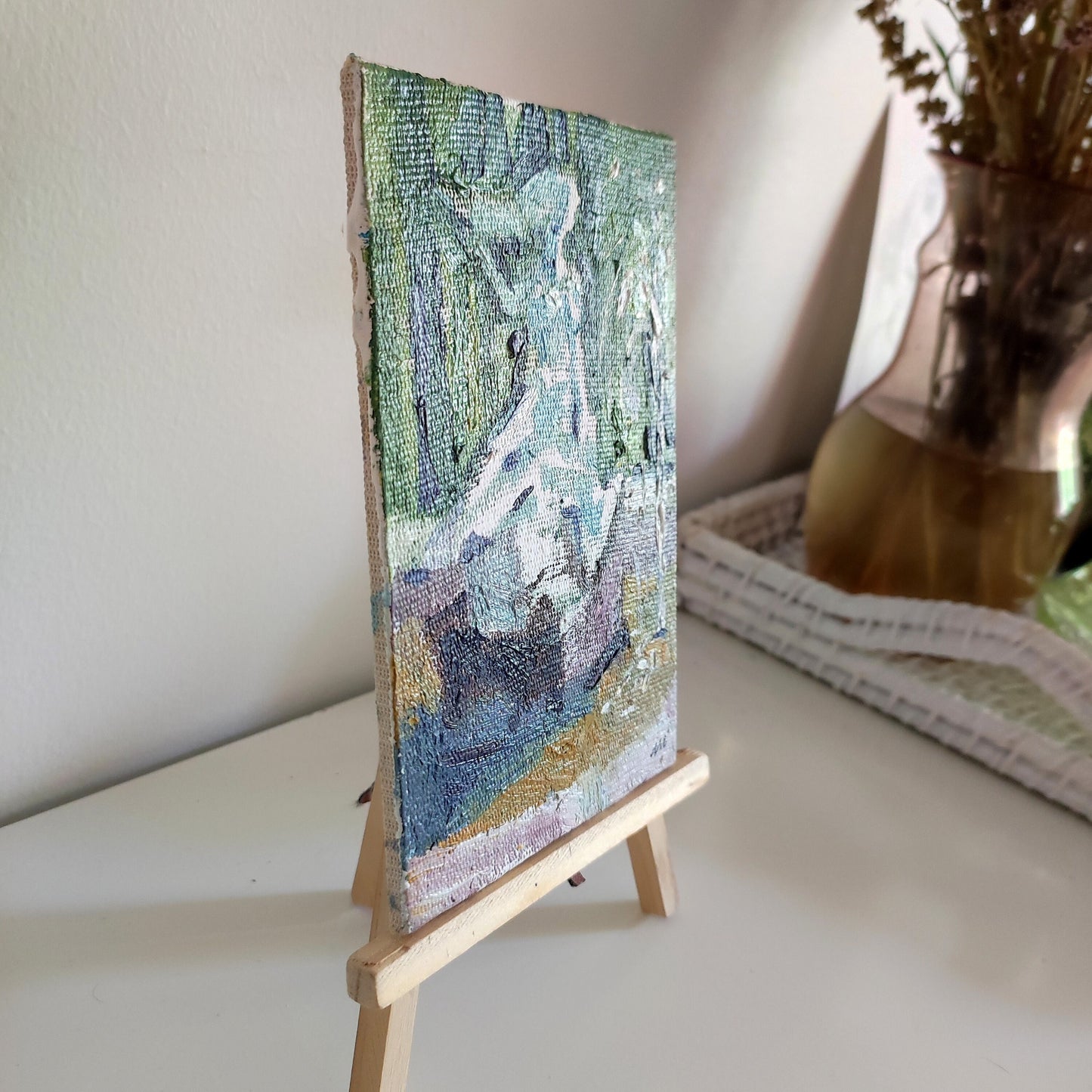 Original oil painting fountain landscape. Summer painting Sculpture impasto oil painting tiny painting impressionist painting small painting