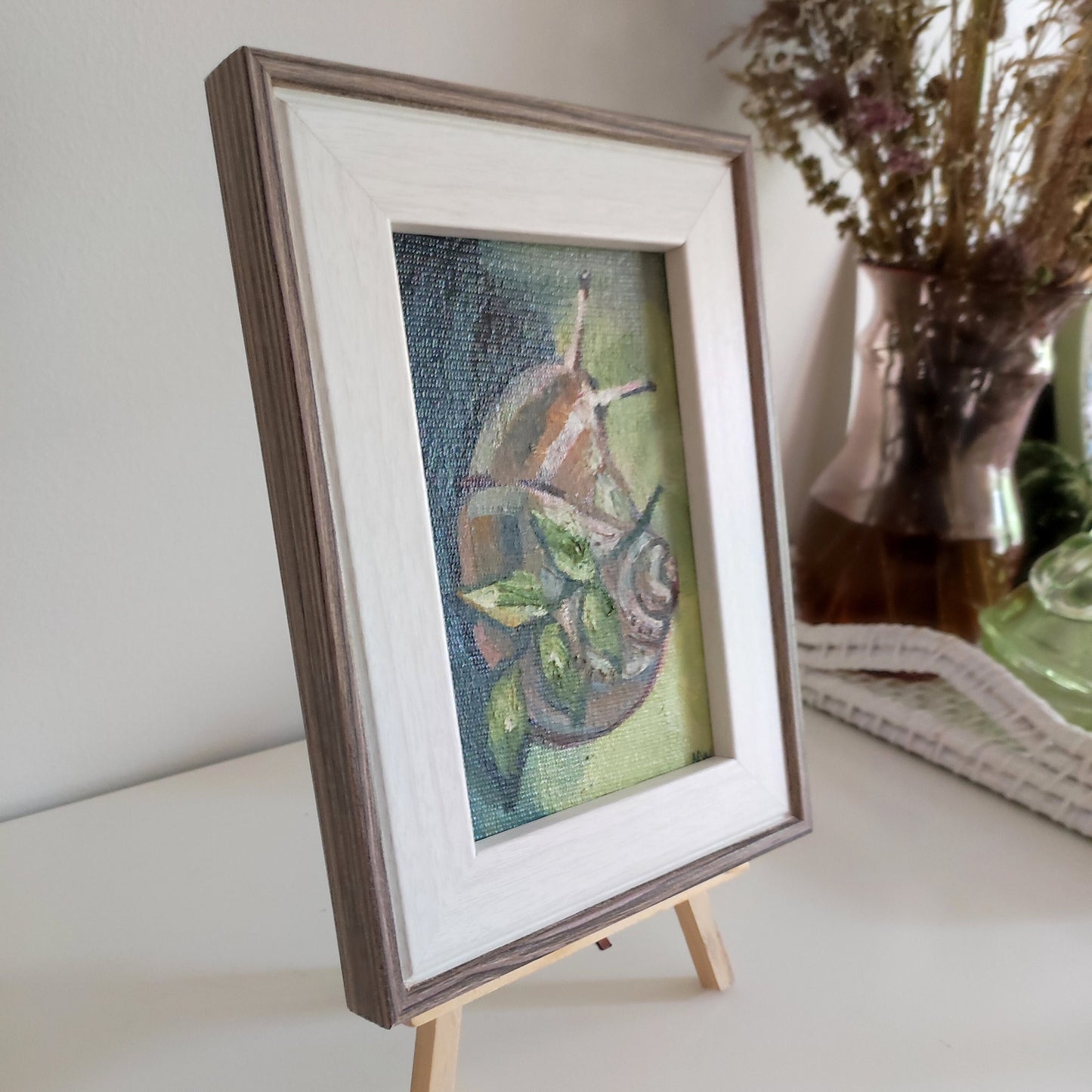 Original snail oil painting. Framed oil painting on canvas board Snail painting Snail art miniature painting forest painting tiny painting