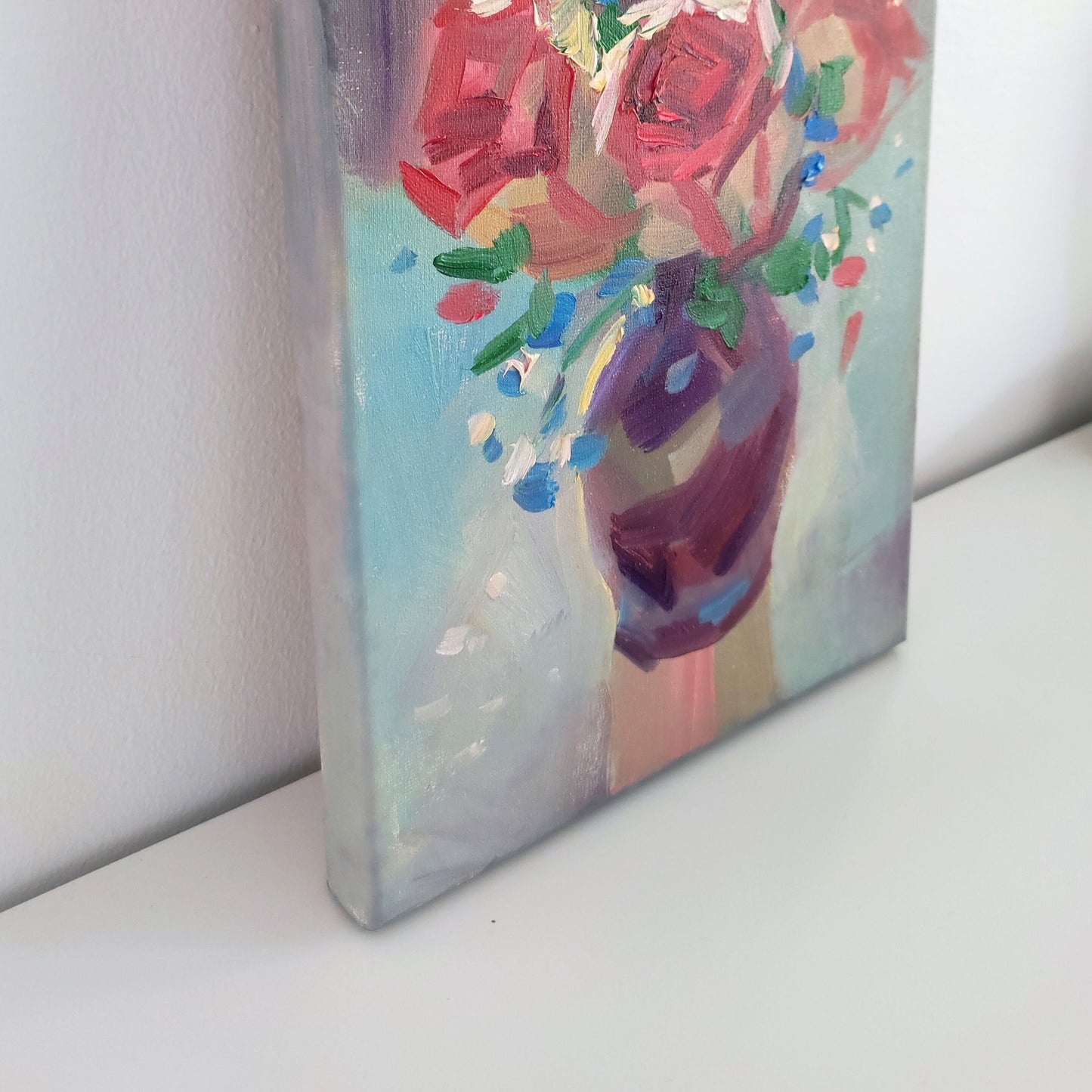 Original painting roses in vase bouquet painting floral oil painting original rose painting Light academia antique oil painting canvas roses