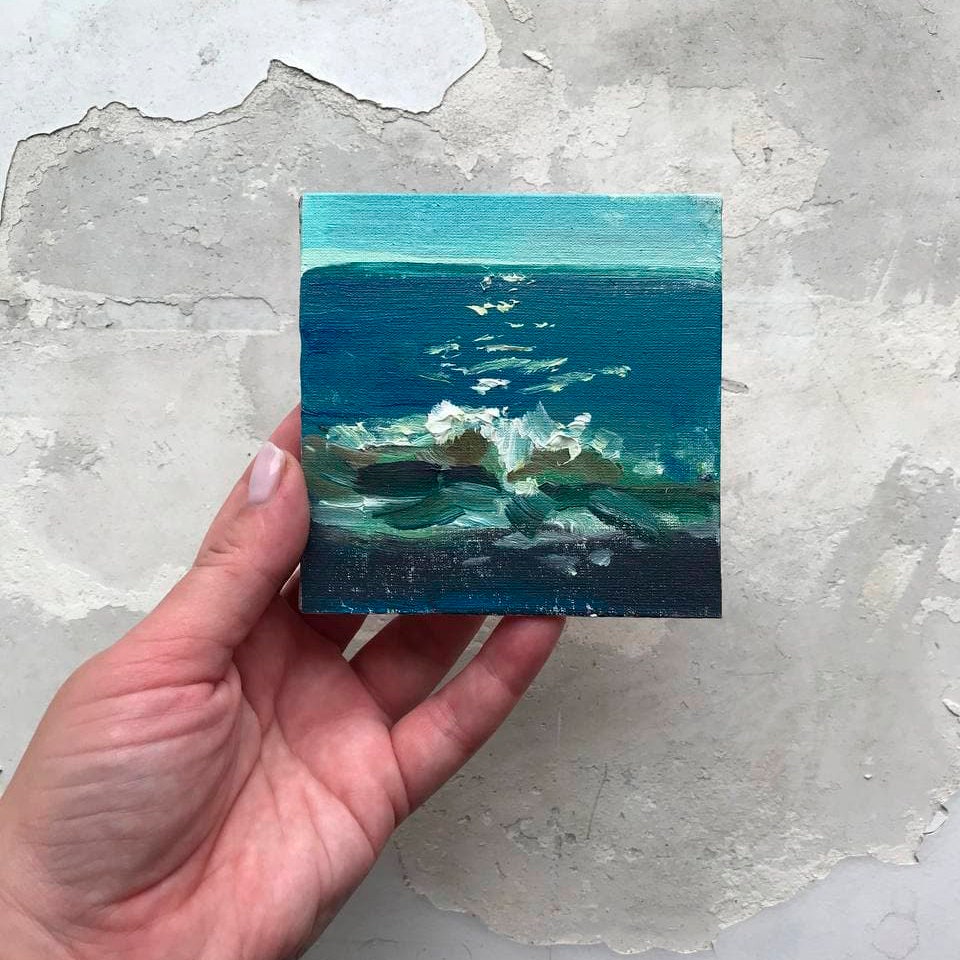 Original oil painting seascape Sea landscape Impasto seascape oceanscape wall art Summer painting Tiny oil painting Small size