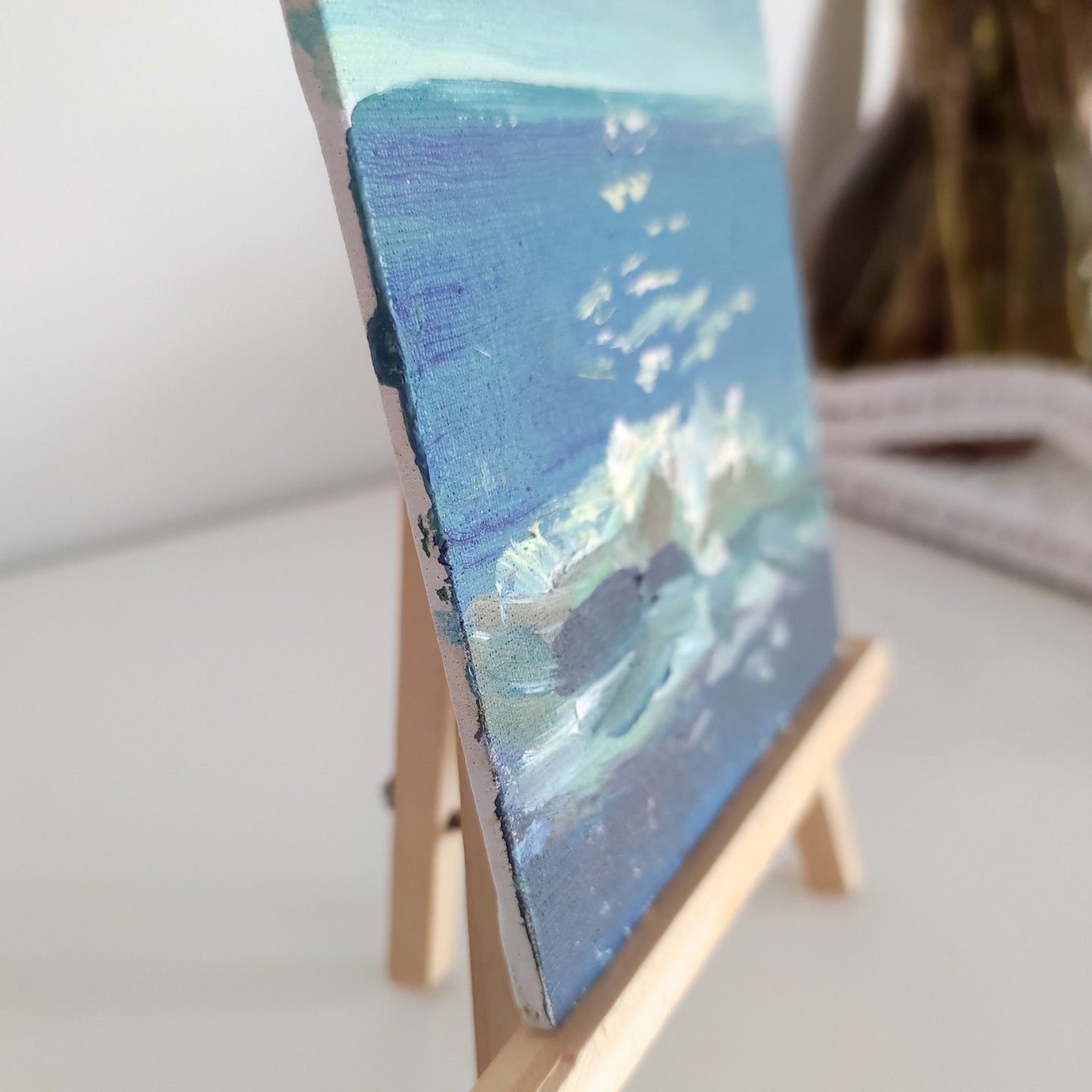 Original oil painting seascape Sea landscape Impasto seascape oceanscape wall art Summer painting Tiny oil painting Small size