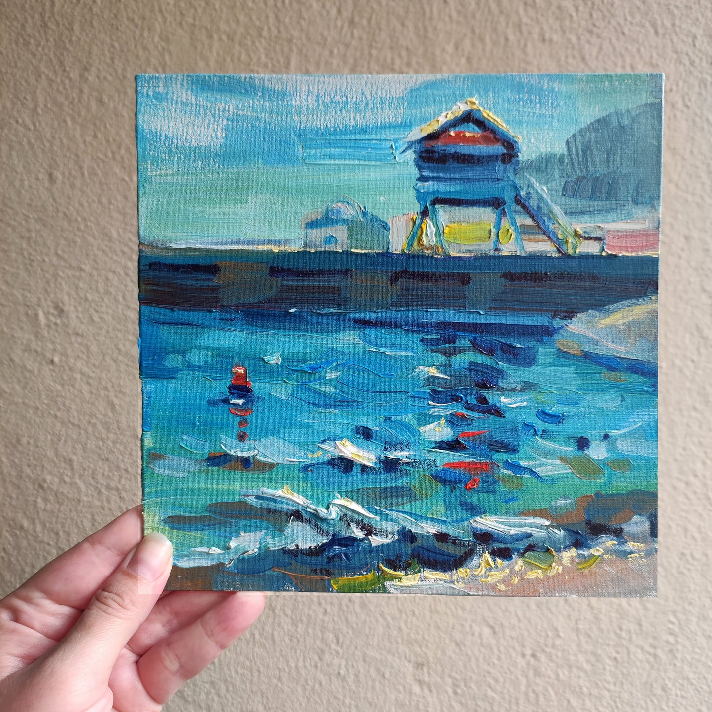 Seascape. Original oil painting 8x8 inch Summer painting on canvas board