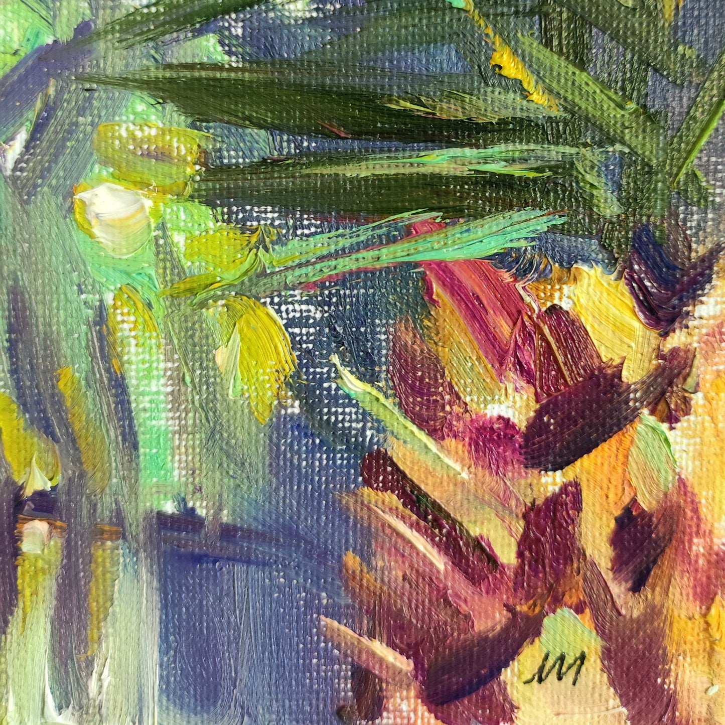 Palm tree. Original oil painting 8x8''. Summer tropic landscape.