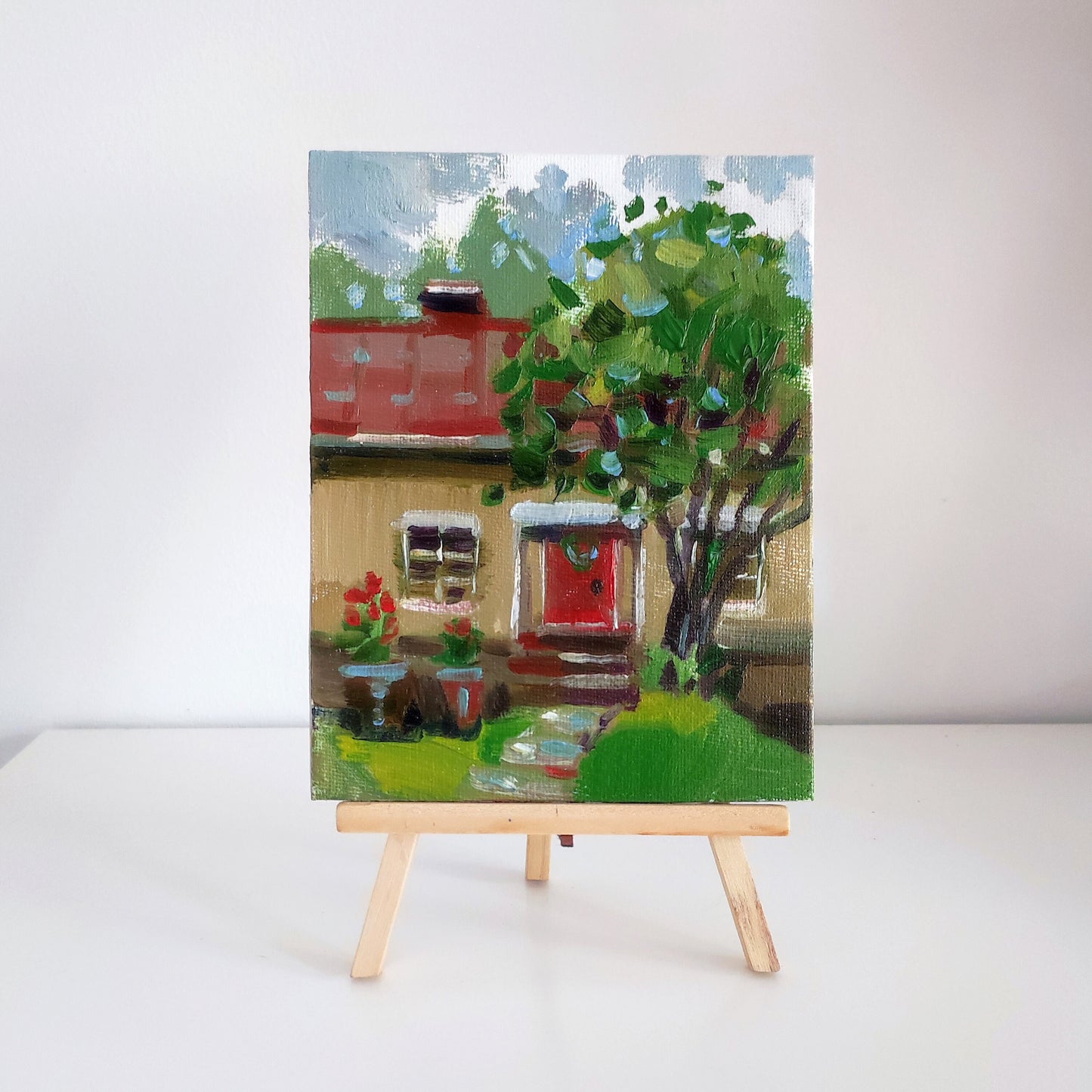 Original oil painting house landscape. Summer house painting tiny painting sweet home painting house oil painting