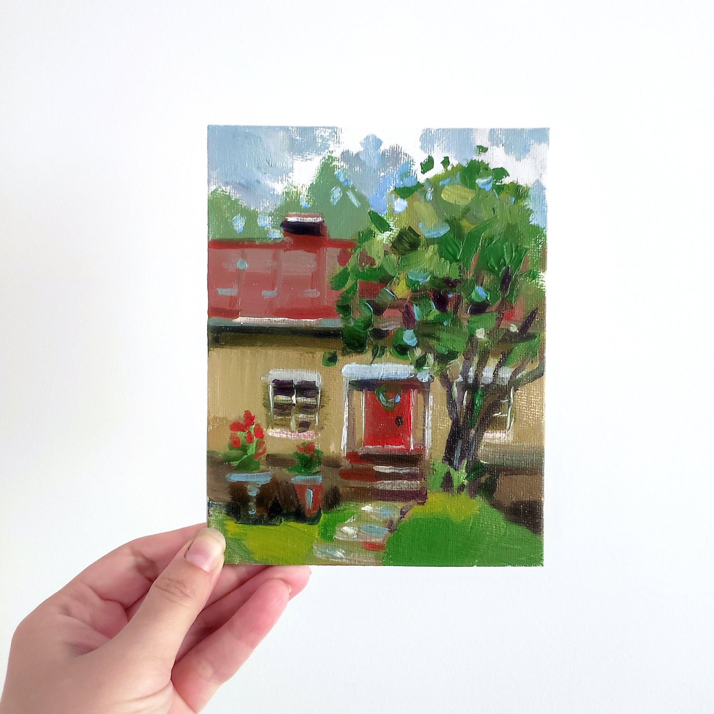 Original oil painting house landscape. Summer house painting tiny painting sweet home painting house oil painting