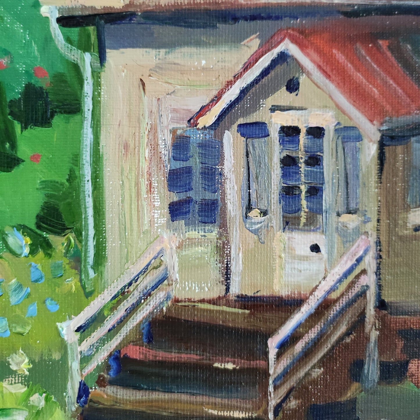 Original oil painting house landscape. House portrait painting tiny painting bicycle painting house oil painting cottage farmhouse painting