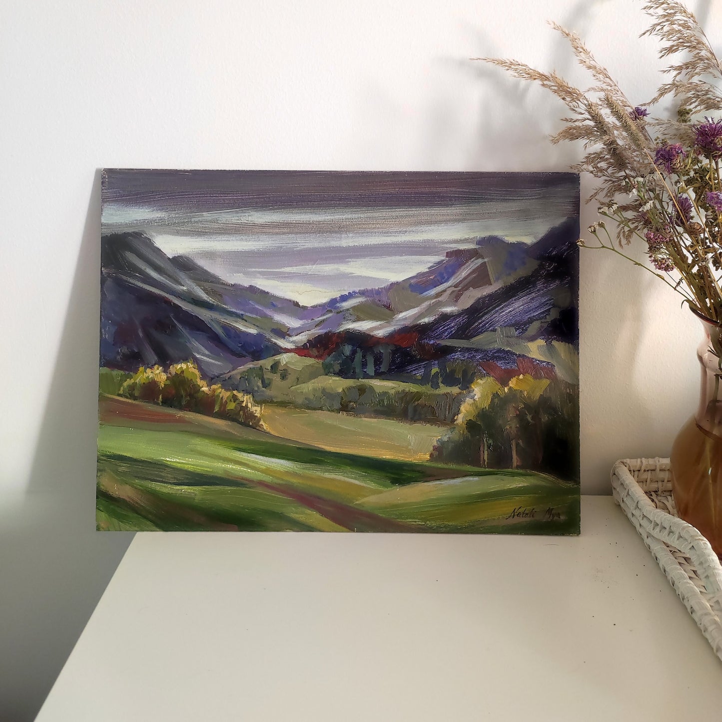 Original oil painting landscape. 12x16 inch. Mountain landscape painting. Mountains painting impasto painting dark mountain oil painting