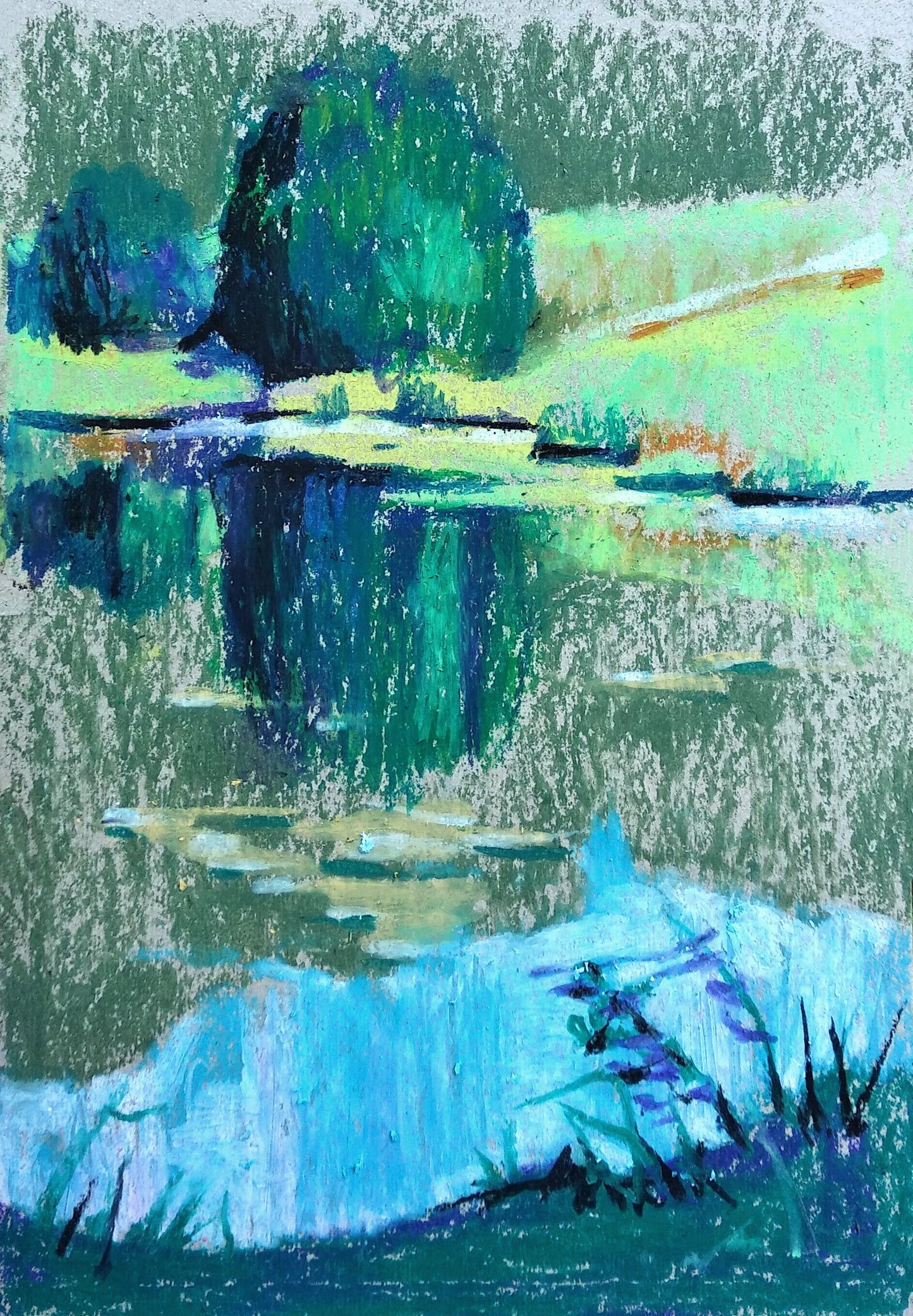 Original pastel painting landscape. Lake wall art. Summer landscape painting lake house decor lake art pastel wall art original drawing lake