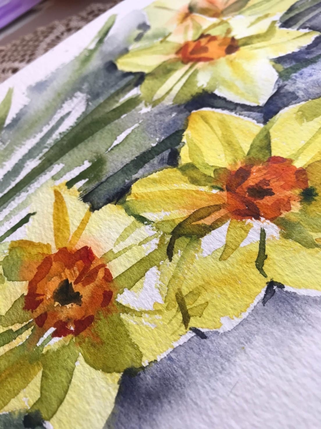 Original watercolor painting flowers daffodils. Narcissus painting Daffodil painting daffodil gift flower painting