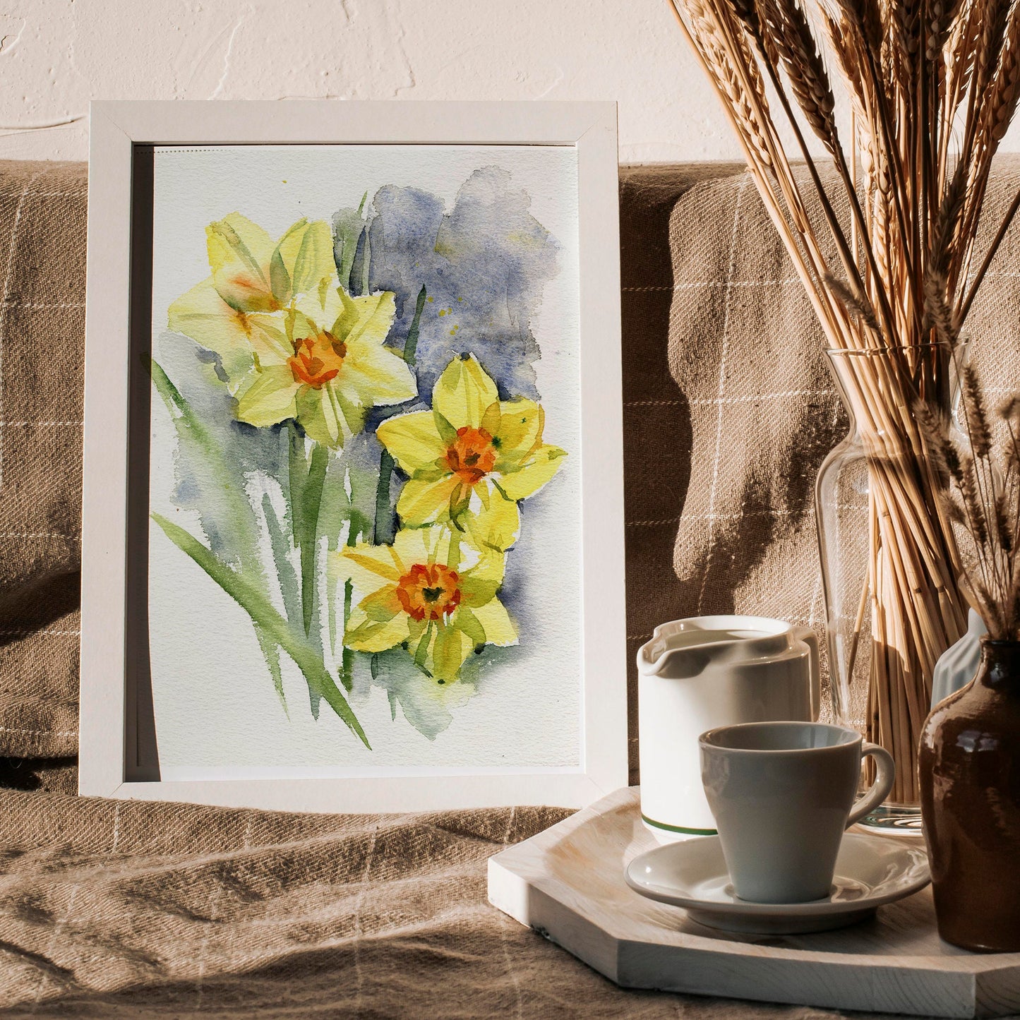 Original watercolor painting flowers daffodils. Narcissus painting Daffodil painting daffodil gift flower painting