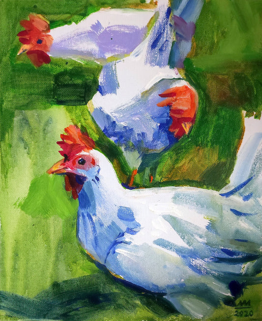 Chicken Painting Bird Original oil painting. Cottagecore farm art painting chicken art work hen painting on canvas board rooster bird art