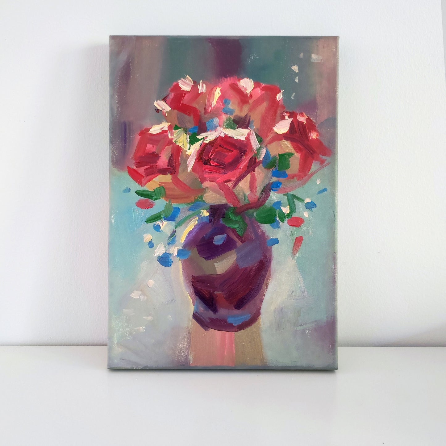 Original painting roses in vase bouquet painting floral oil painting original rose painting Light academia antique oil painting canvas roses