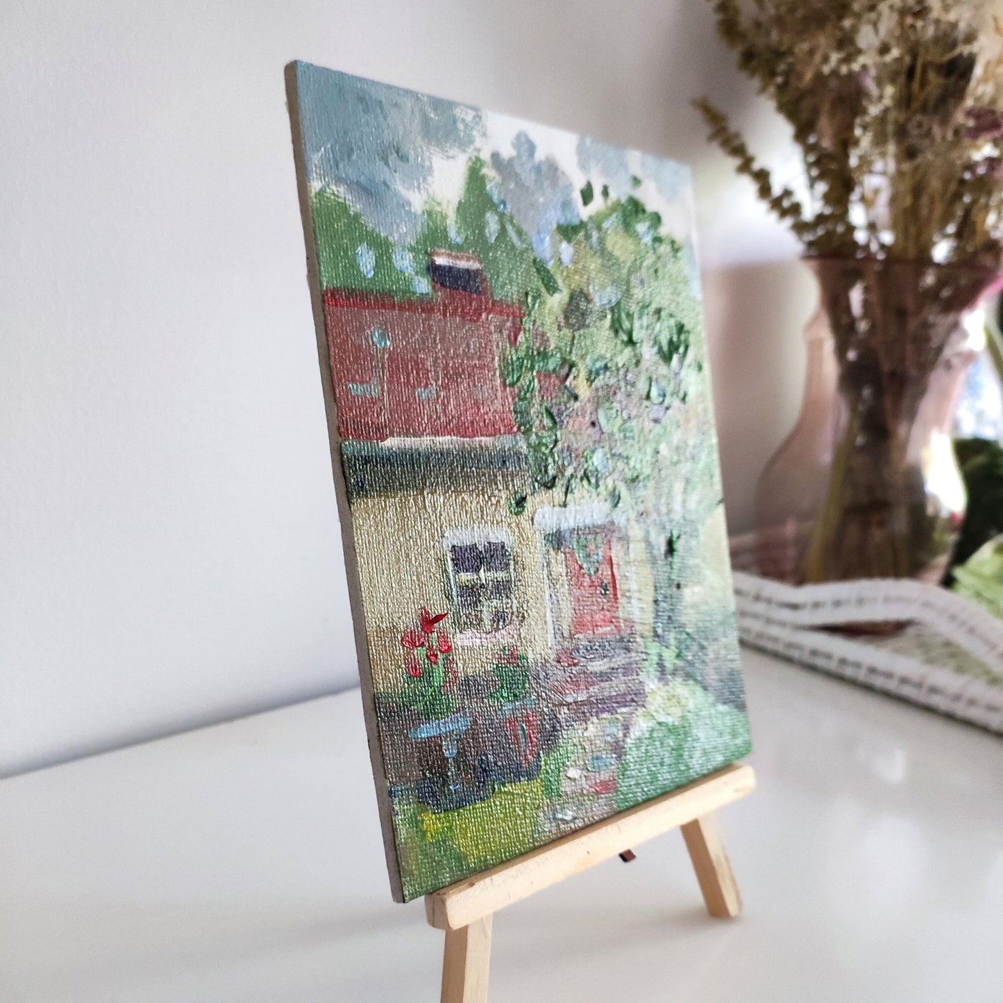 Original oil painting house landscape. Summer house painting tiny painting sweet home painting house oil painting