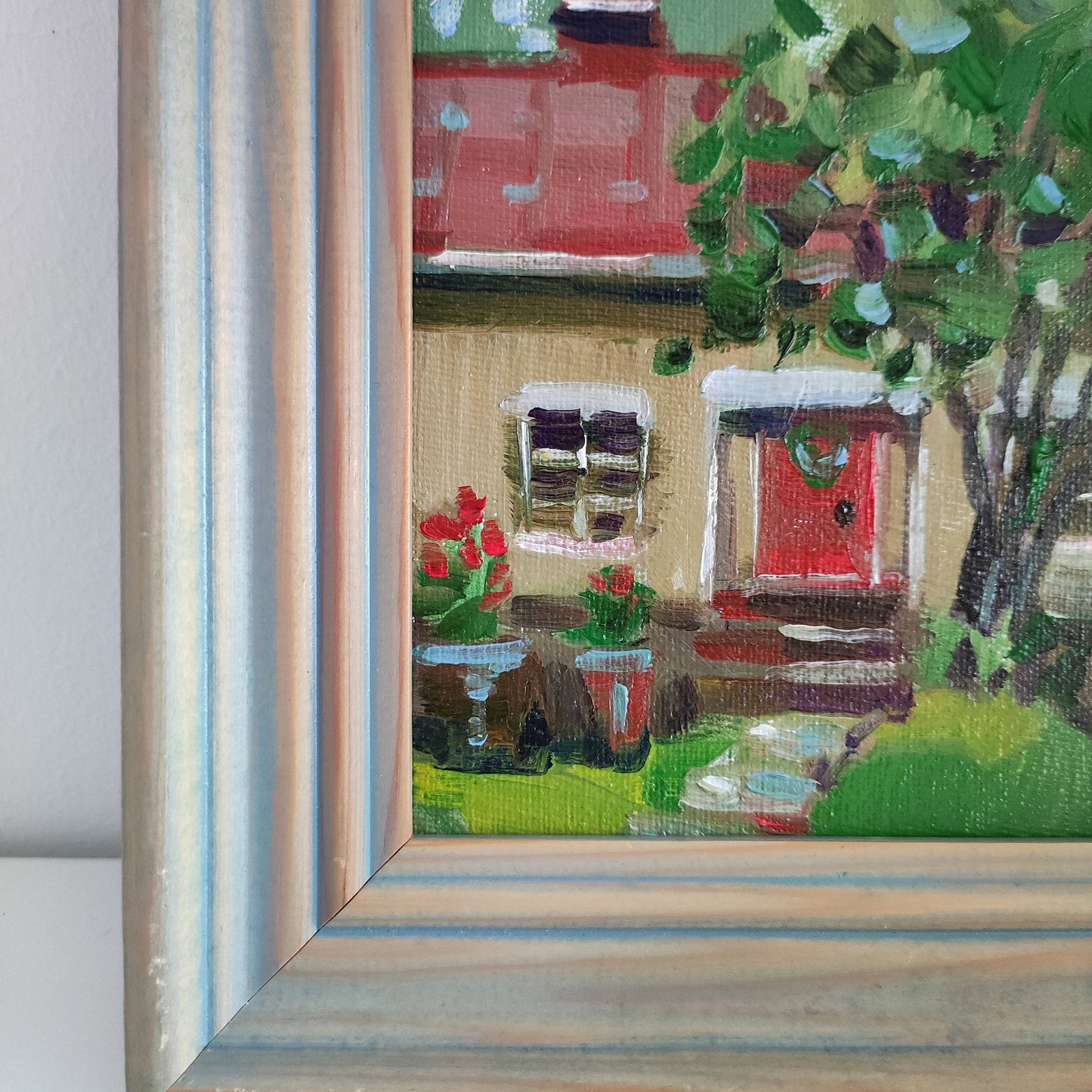 Original oil painting house landscape. Framed wall art, house painting tiny painting sweet home painting house oil painting