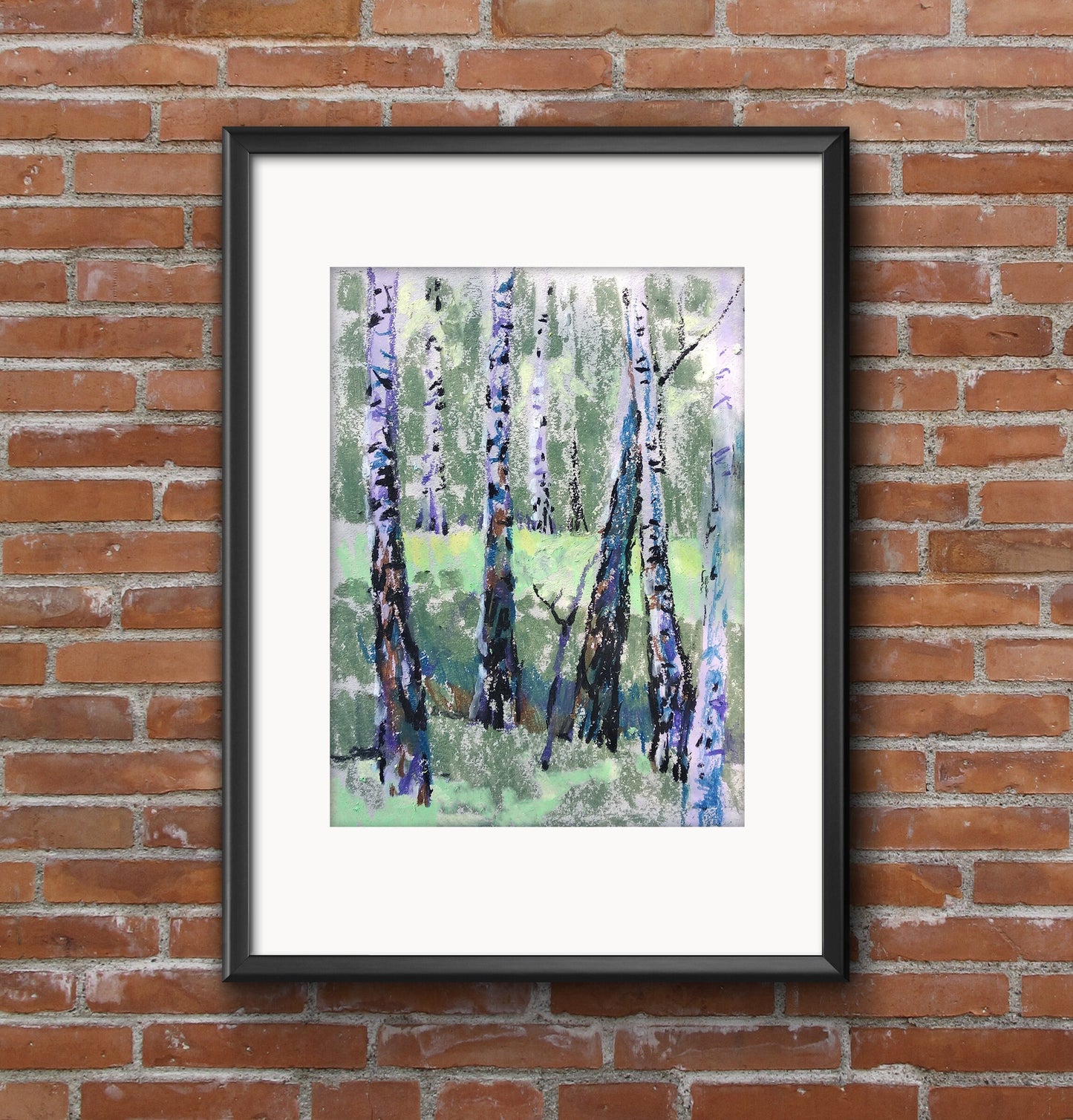 Original pastel painting landscape. Birch tree wall art. Birch painting forest home decor Forest painting. Birch art work. Original art