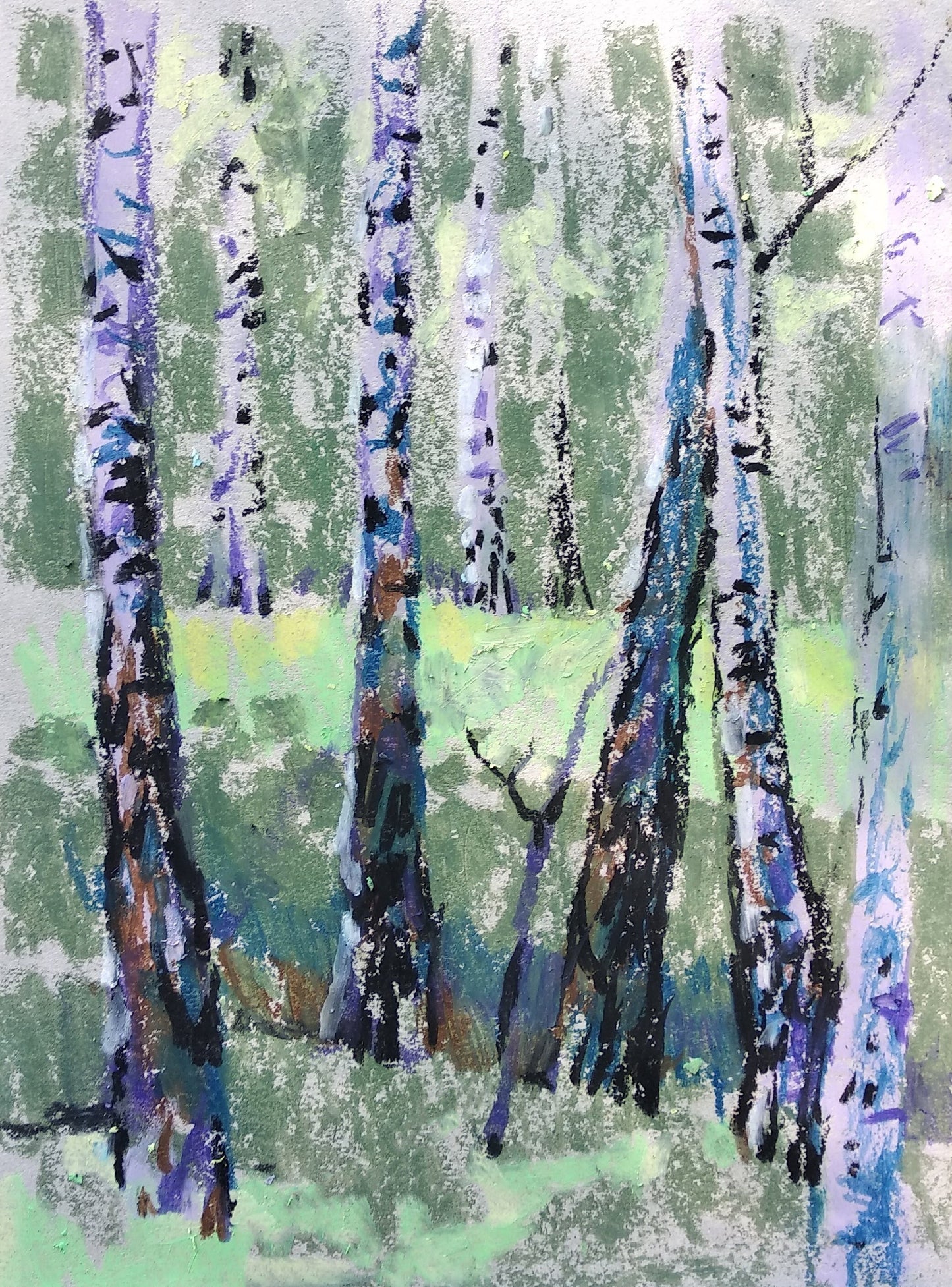 Original pastel painting landscape. Birch tree wall art. Birch painting forest home decor Forest painting. Birch art work. Original art