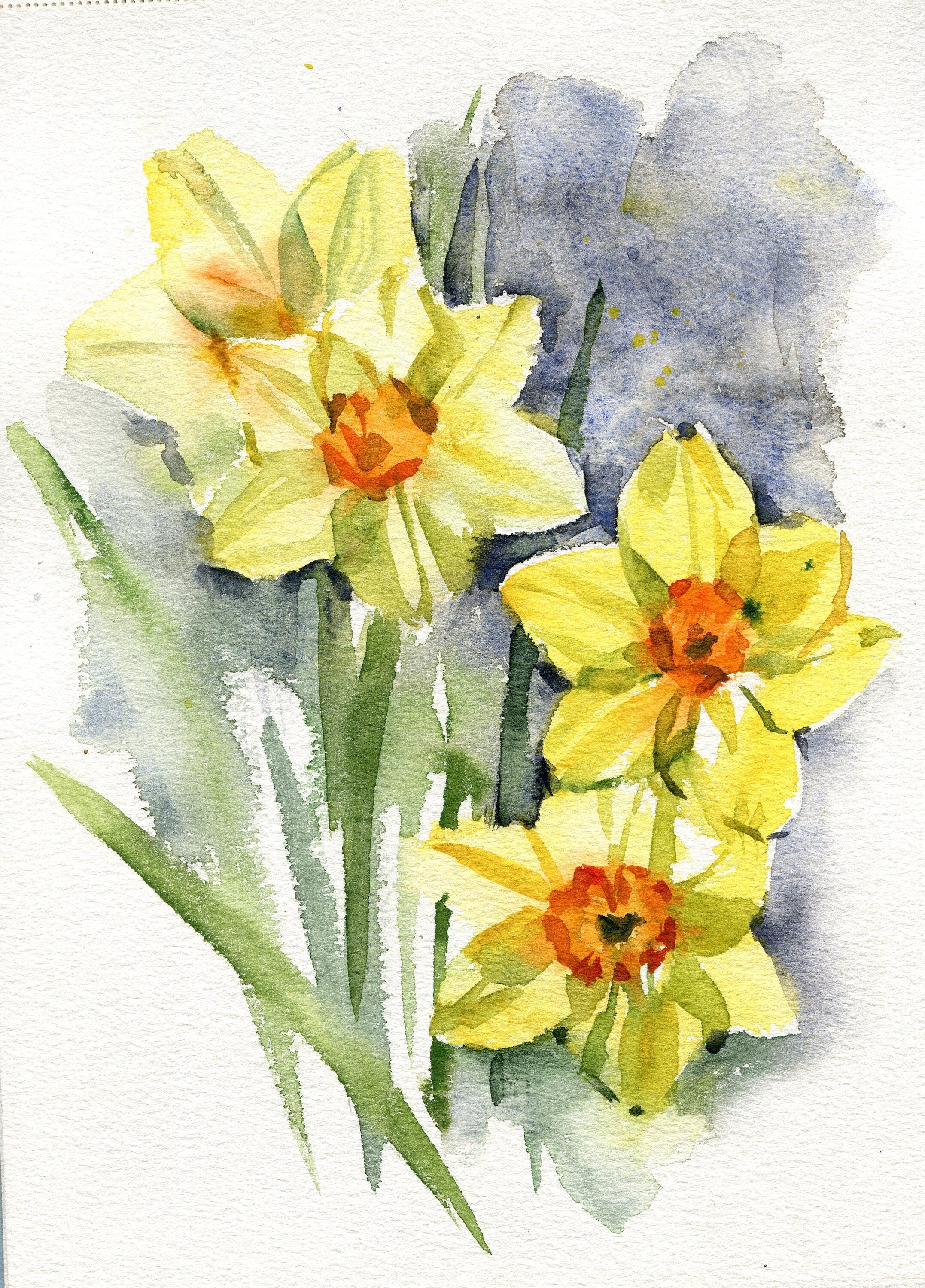 Vintage Flower Painting, Watercolor, Daffodils, Framed Original Fine Art high quality