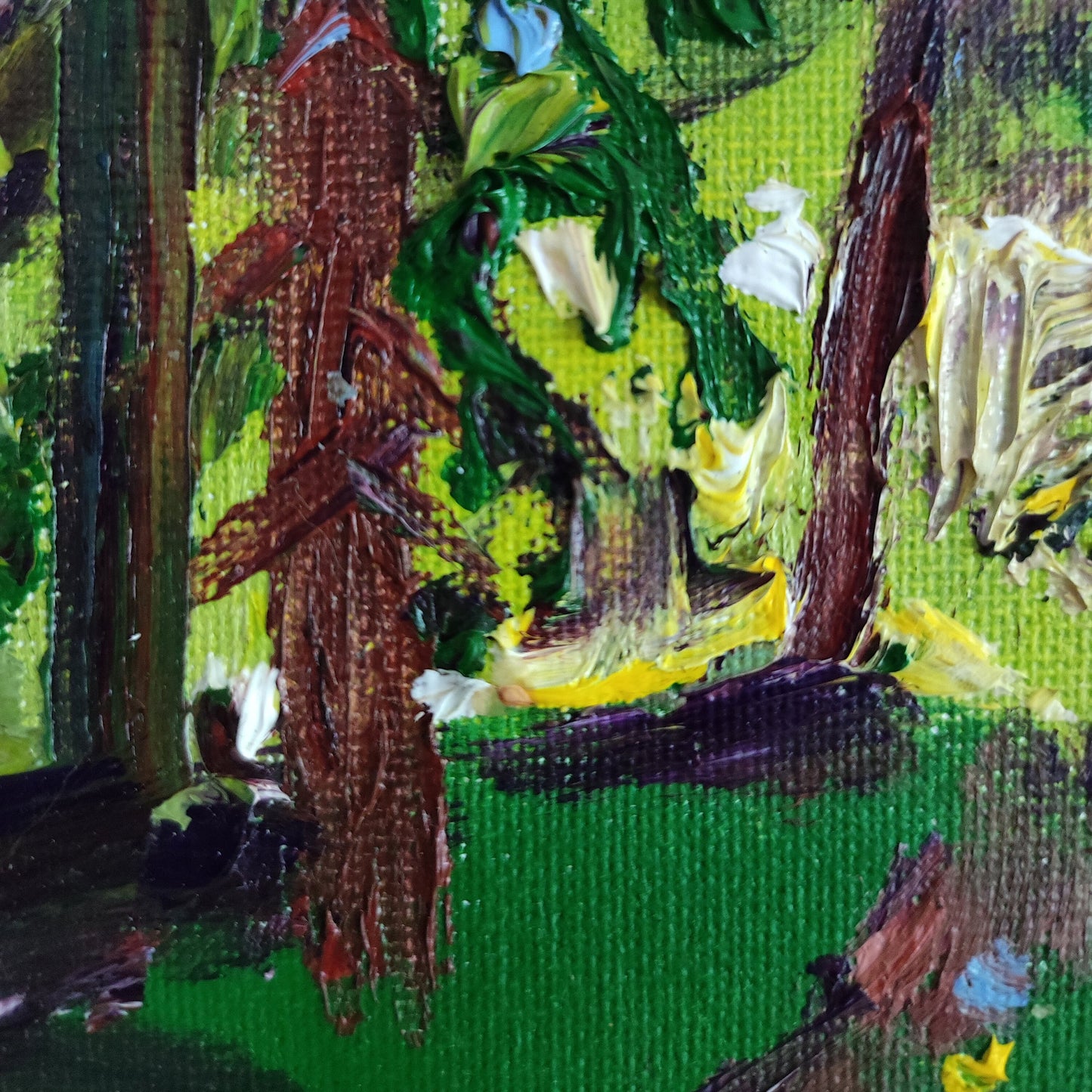 Original oil painting forest trees landscape. Summer landscape tree oil painting. Classic impasto plein air impressionist oil painting