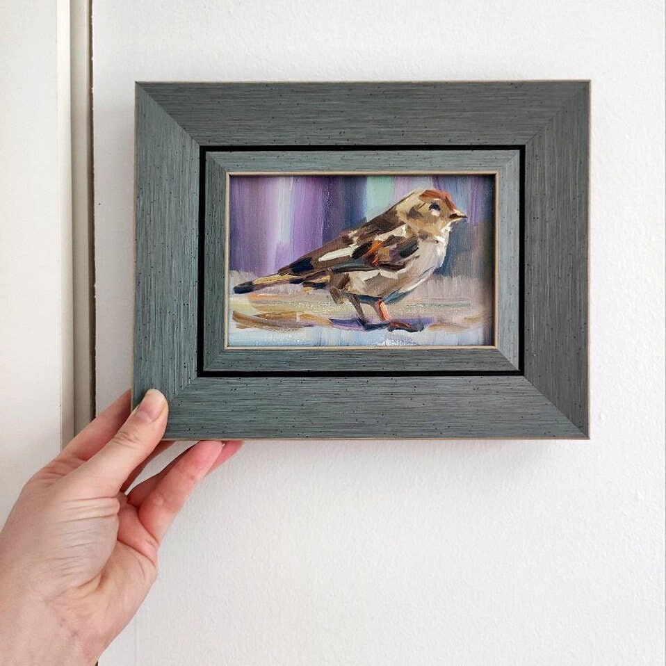 Sparrow. Framed original oil painting.