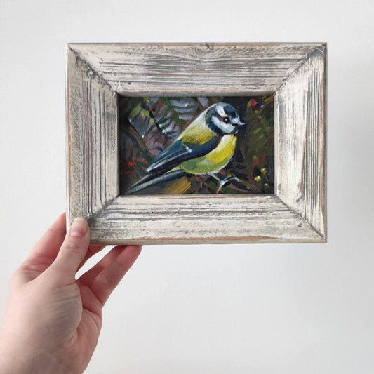 Chickadee. Original oil painting in a vintage frame.